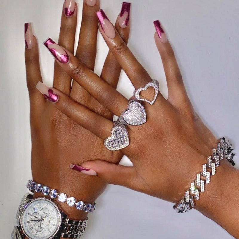 "Lover Girl" 3 Piece Ring Set (Silver)