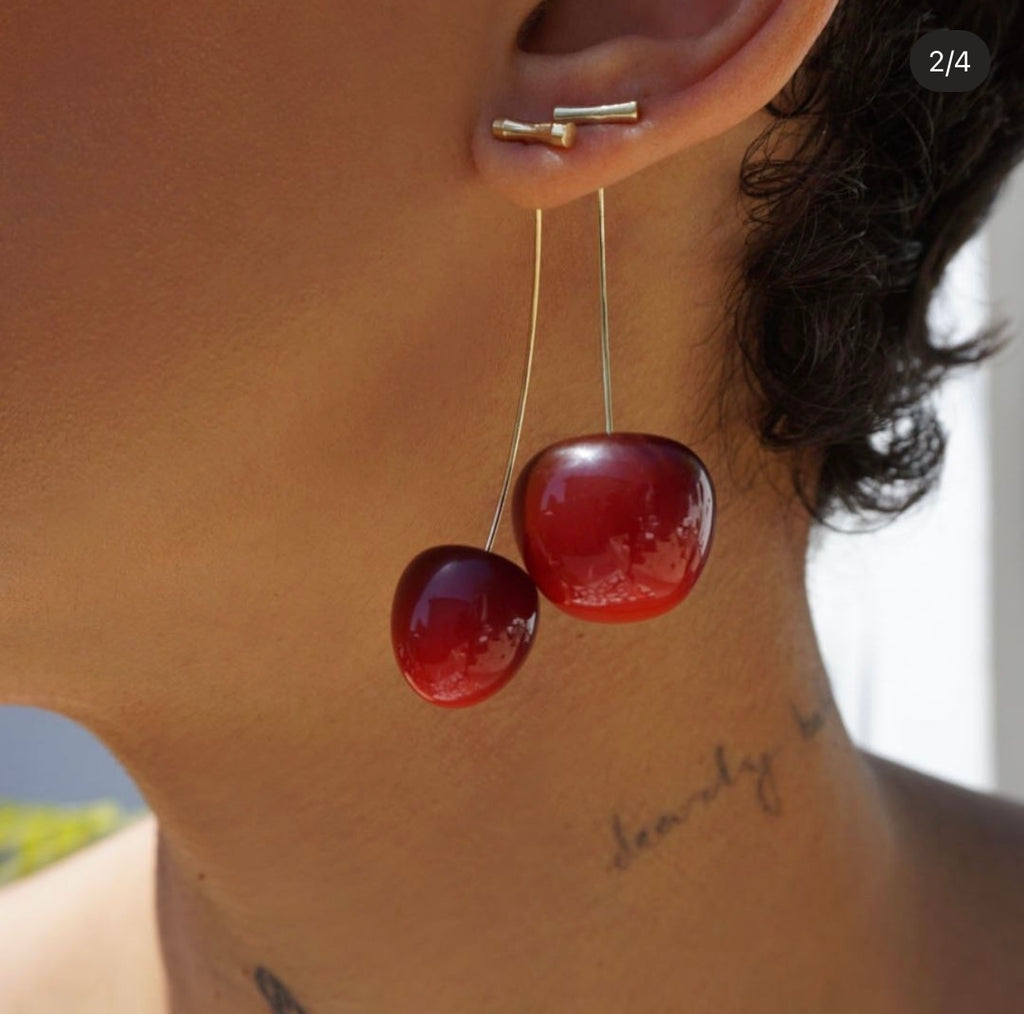 さらに100円引き◆KIRSH◆CHERRY GLOSSY DOWN 24AW Wholesale Drop Double Red Cherry Kissed Sparkle Earrings