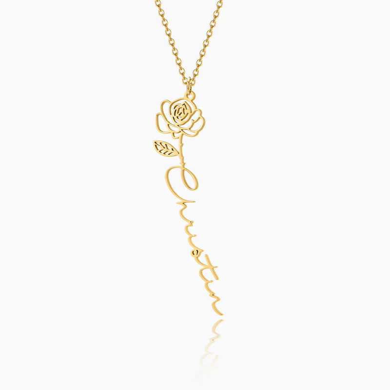 "My Birth Month Flower" Custom Name Necklace